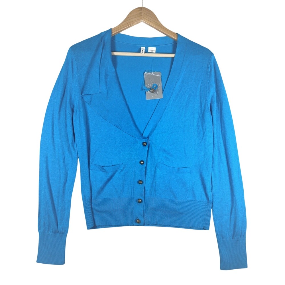 Anthropologie Cardigan Sweater TURQUOISE NWT Moth Blue Long Sleeve L Deep V Neck